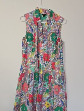 Talbots Sleeveless Floral Paisley Dress Feminine Summer Button Front 12